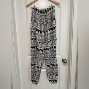 Black and White Elephant Print Women's Harem Pants